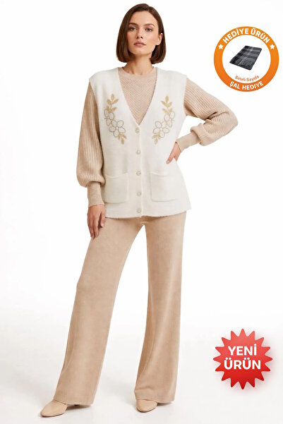 larocci Women's Pearl Button Embroidered Sleeveless Vest