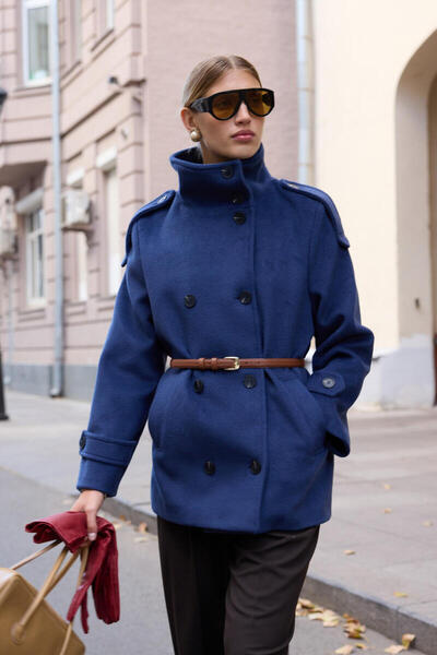 BE BLUE Petrol Stand-Up Collar Coat