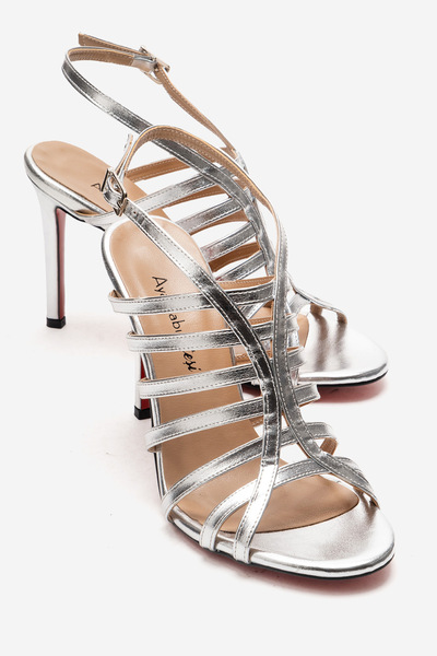 Ayakkabı Ateşi Pantofi de damă argintii cu design cu vârf deschis, cu toc sub...