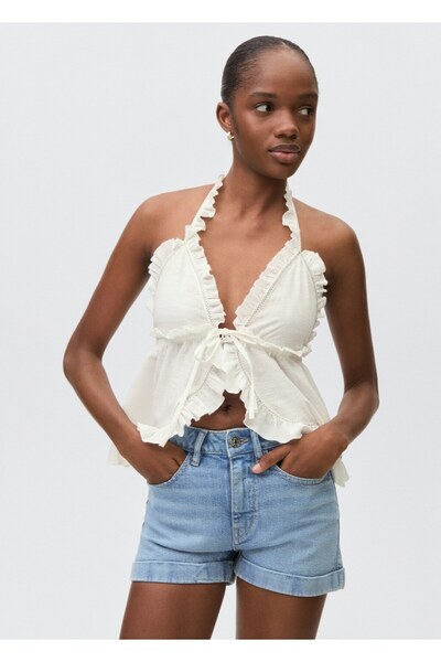 Mango Teen Kıvrılmış paçalı denim şort