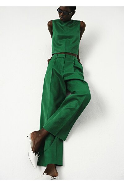 MANGO Woman Düz kesim keten karışımı pantolon