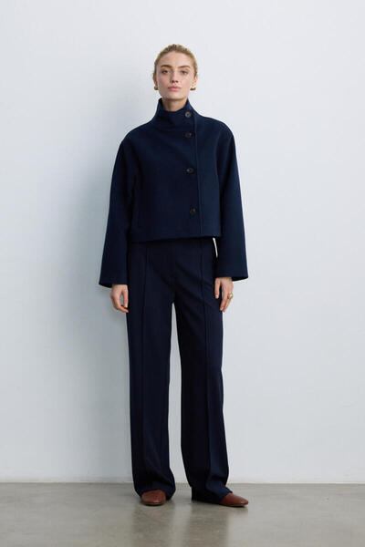 BE BLUE Pantaloni palazzo cu nervuri, albastru închis