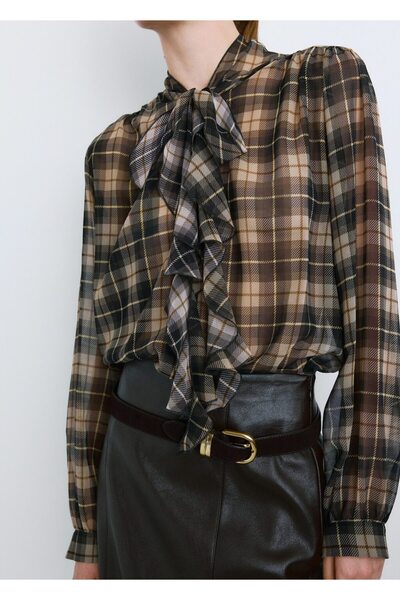 MANGO Woman Volanlı kareli bluz