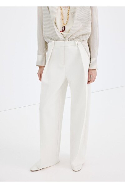 MANGO Woman Orta bel pileli wide leg pantolon