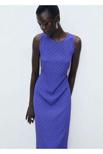 MANGO Woman Puantiyeli midi boy elbise