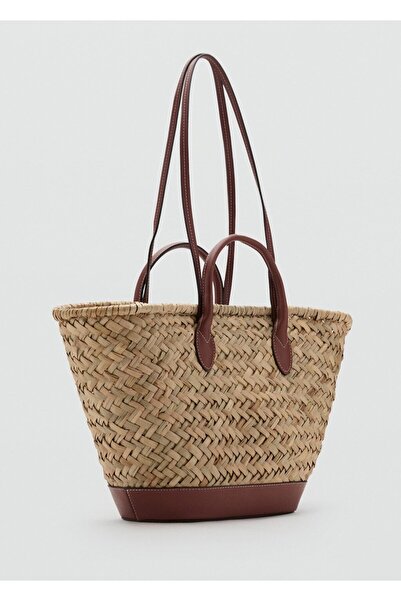 MANGO Woman Büyük boy çift saplı doğal elyaf sepet