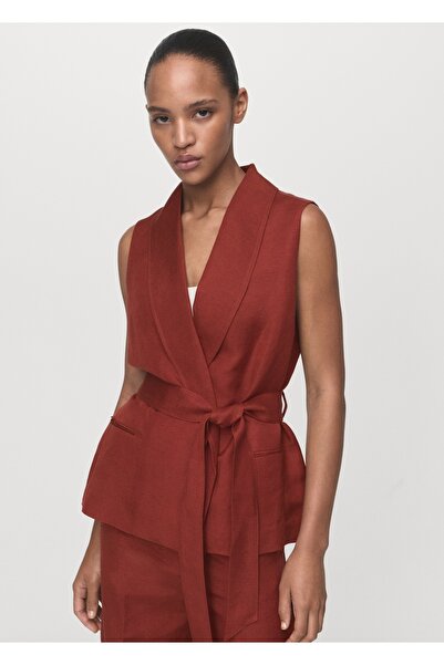 MANGO Woman Linen Fabric Vest with Belt