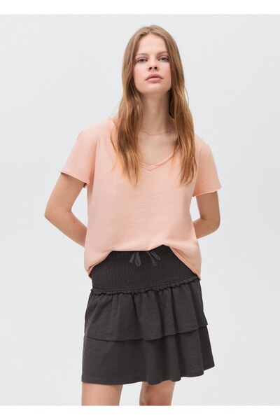 Mango Teen Pamučna majica sa V-izrezom