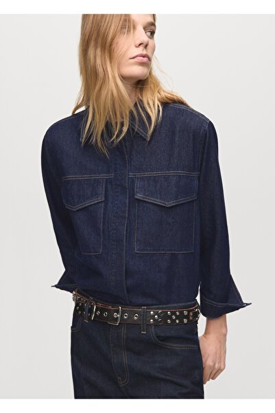 MANGO Woman Kapaklı cepli denim gömlek