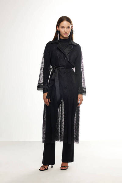 BE BLUE Trench negru din dantela