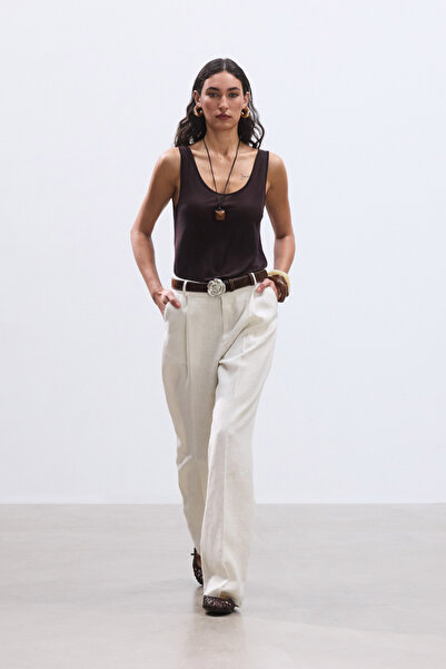 BE BLUE Stone Plissed Linen Pants