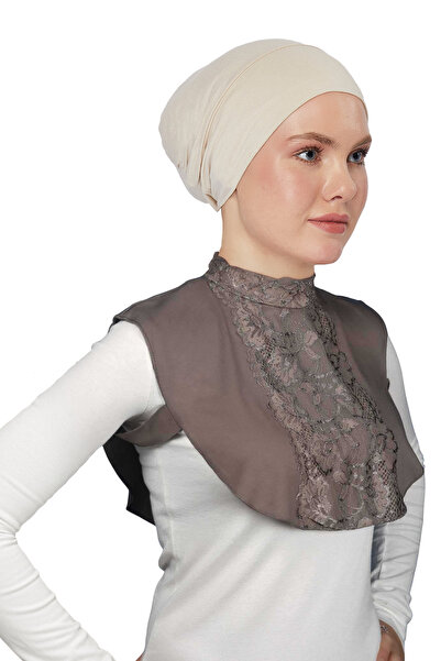 Altobeh Women's Combed Cotton Hijab Circle Collar Lace Neck Collar - Dark Mink