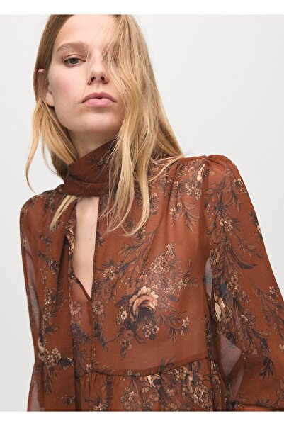 MANGO Woman Çiçek desenli bağcıklı bluz