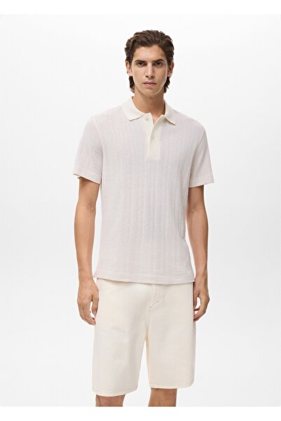 MANGO Man Ajur örgü pamuklu polo gömlek