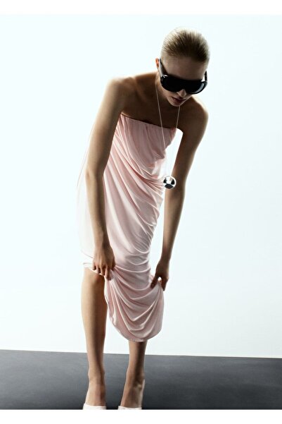 MANGO Woman Straplez drape detaylı asimetrik elbise