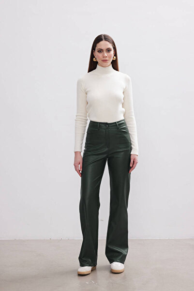 BE BLUE GREEN WIDE LEG LEATHER PANT