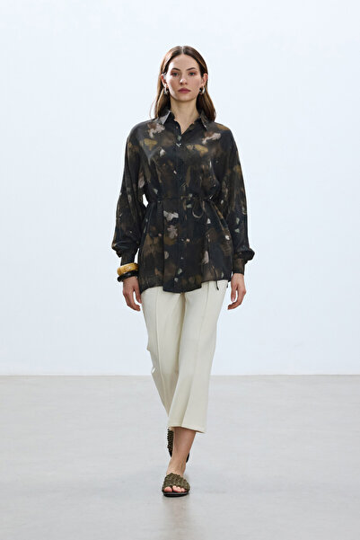 BE BLUE Vintage Shirt with Brown Brush Pattern