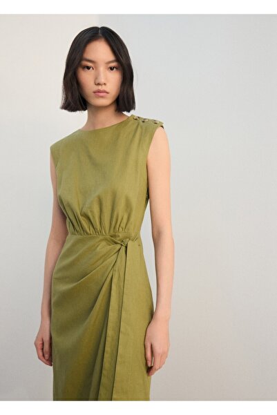 MANGO Woman Anvelop kesim keten elbise