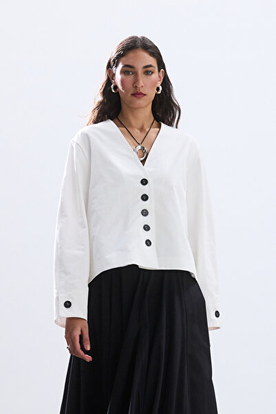 BE BLUE Ekru Buttoned Cotton Jacket