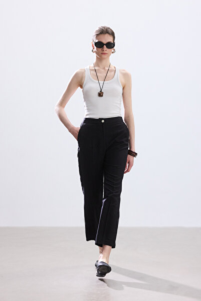 BE BLUE SİYAH KISA STRAIGHT PAMUK KETEN PANTOLON