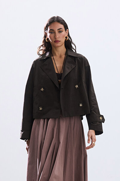 BE BLUE ACI KAHVE KISA KRUVAZE MİNİMAL TRENÇKOT