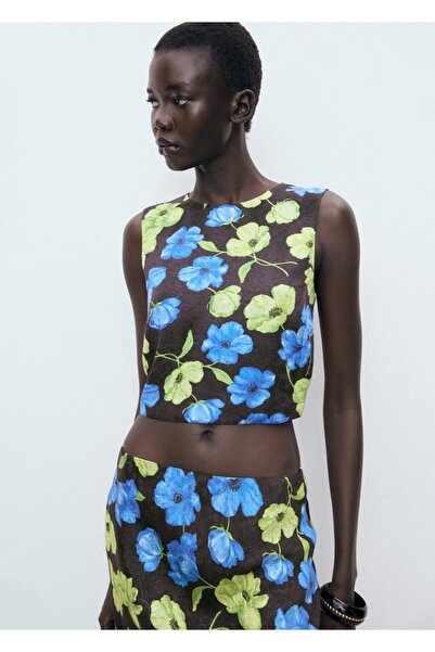 MANGO Woman Sırtı açık çiçekli crop bluz