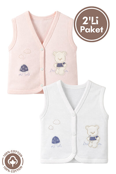 Miniel Kız Bebek Mantarlı Ayıcık Nakışlı Organik Pamuklu 3-6-9 Ay 2li Penye B...