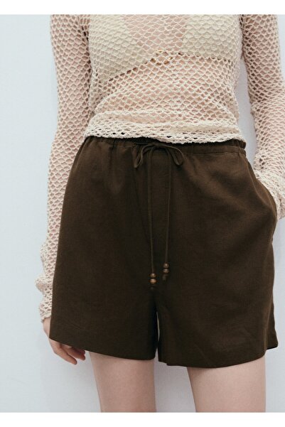 MANGO Woman Büzgülü keten şort
