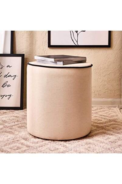 Just Home French Cottage Puf - Bej / Siyah - 39x39x41 cm