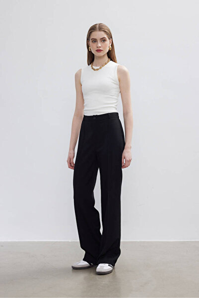 BE BLUE PANTALONI PALAZZO NEGRI CU NERVURI