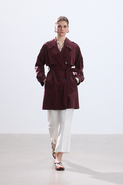 BE BLUE BORDO ORTA BOY KUŞAKLI KLASİK TRENÇKOT