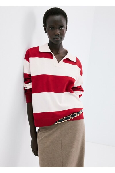 MANGO Woman Çizgili polo yaka kazak