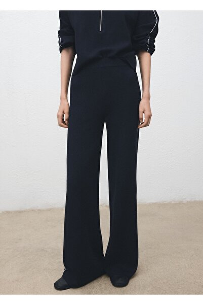 MANGO Woman Kontrast şeritli düz kesim pantolon