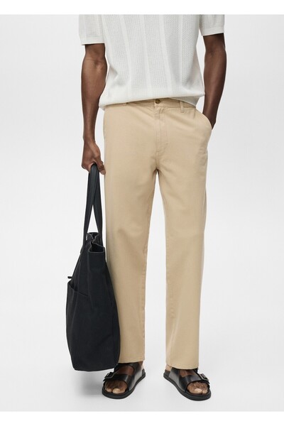 MANGO Man Pamuklu keten regular fit jean pantolon