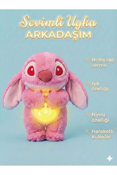 ZİVENTA Nefes Alan Uyku Arkadaşı Stitch Sesli Işıklı Kulakları Hareketli Yumu...