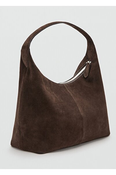 MANGO Woman Kontrast dikişli süet omuz çantası