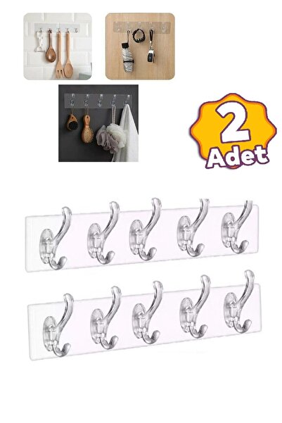 ZUZU MADE 2 Adet 5'li Kendinden Yapışkanlı Güçlü Şeffaf Askılık - Kapı Arkası...