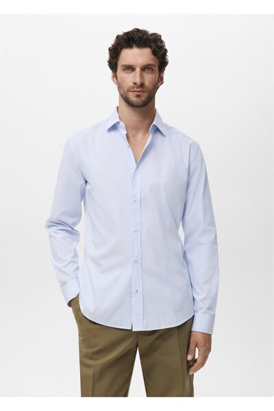 MANGO Man Regular kesim çizgili pamuklu gömlek