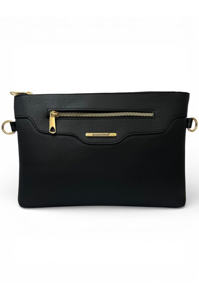 Sanmorris Portofoliu din piele artificială neagră mată - cu cruce reglabilă ș...