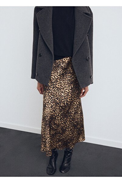 MANGO Woman Leopar desenli saten etek