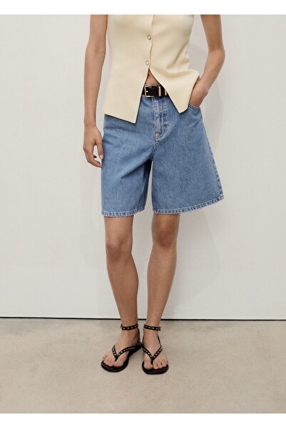 MANGO Woman Yüksek belli bermuda denim şort