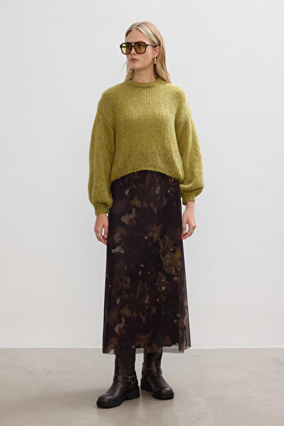 BE BLUE HAKİ BRUSH DESENLİ TÜL ETEK