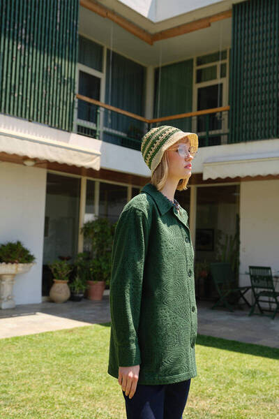 BE BLUE سترة كروشيه باللون الأخضر الغابات