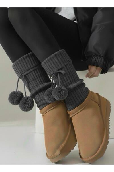 Cockatoo Premium %100 Akrilik Triko Örgü Leg Warmer Pompon Detaylı Ayak Isıtı...