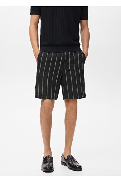 MANGO Man Keten karışımlı çizgili bermuda şort