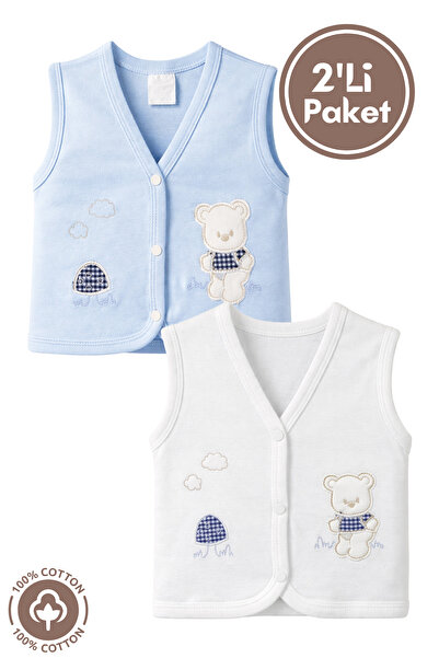 Miniel Erkek Bebek Mantarlı Ayıcık Nakışlı Organik Pamuklu 3-6-9 Ay 2li Penye...