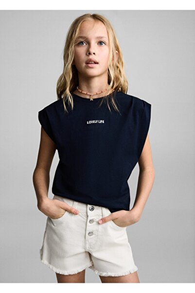 MANGO Kids Paçaları dikişsiz denim şort