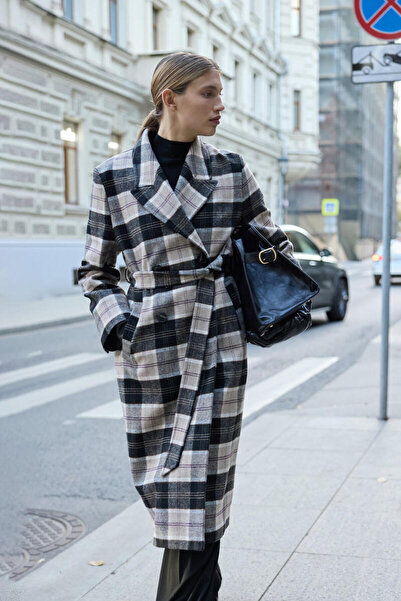 BE BLUE Дълго палто от тартан