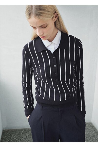 MANGO Woman Gestreifter Pullover mit Polokragen