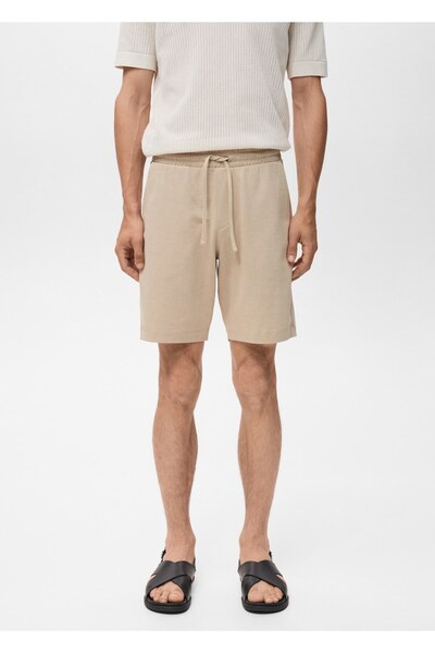 MANGO Man %100 pamuk büzgülü ipli bermuda şort